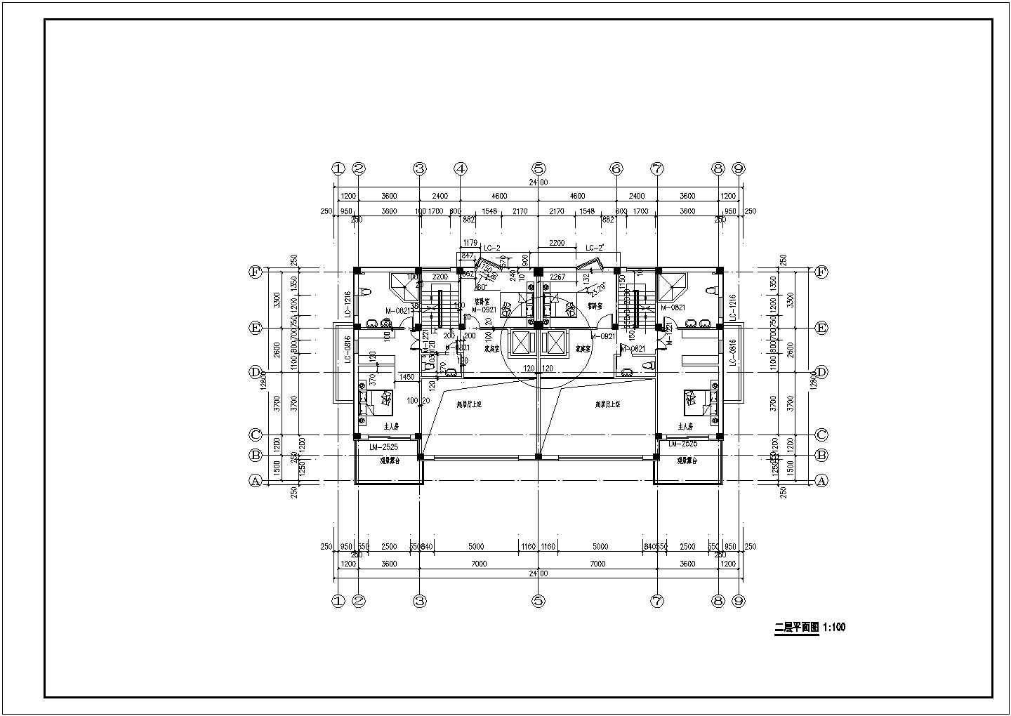 900平米三层框架结构双拼式高档别墅建筑设计CAD图纸（含地下室层）
