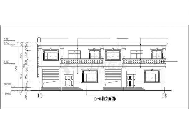 580平米2层框架结构双拼别墅平立面设计CAD图纸（含效果图）-图二