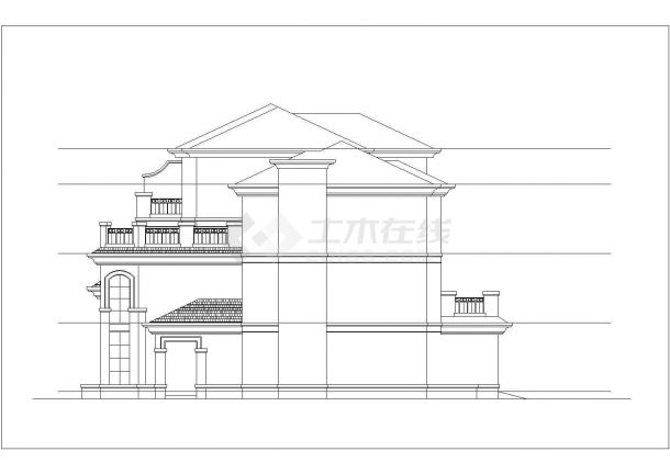 510平米3层框架结构四户并联式别墅平立剖面设计CAD图纸（含效果图）-图一