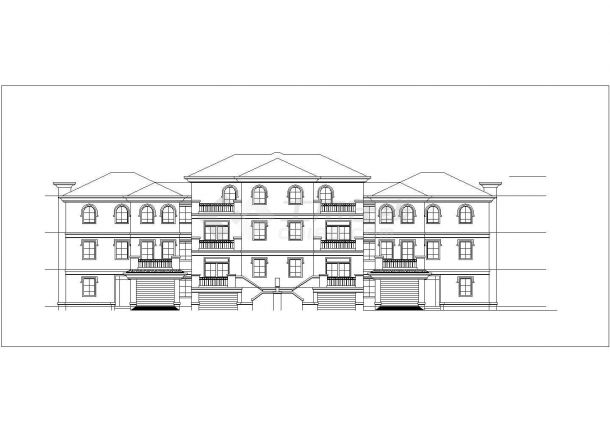 510平米3层框架结构四户并联式别墅平立剖面设计CAD图纸（含效果图）-图二