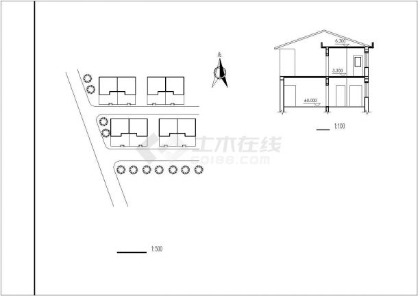 2层砖混结构双拼别墅平立剖面设计CAD图纸（每户163平米）-图一