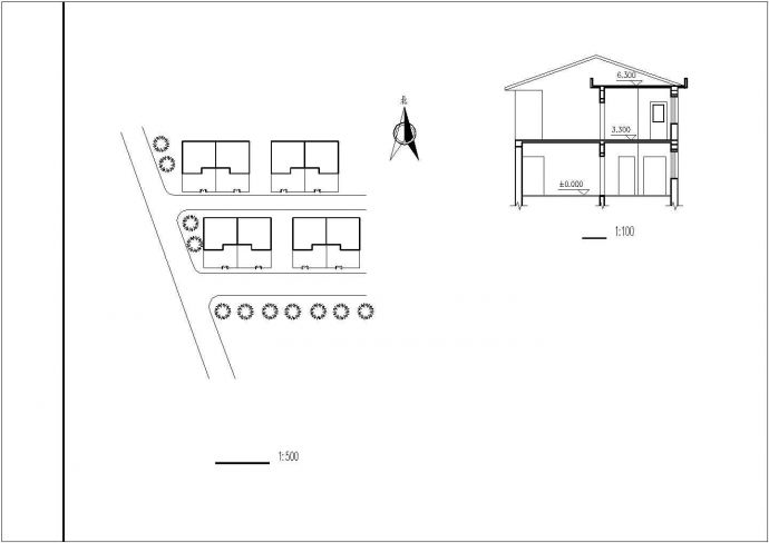 2层砖混结构双拼别墅平立剖面设计CAD图纸（每户163平米）_图1