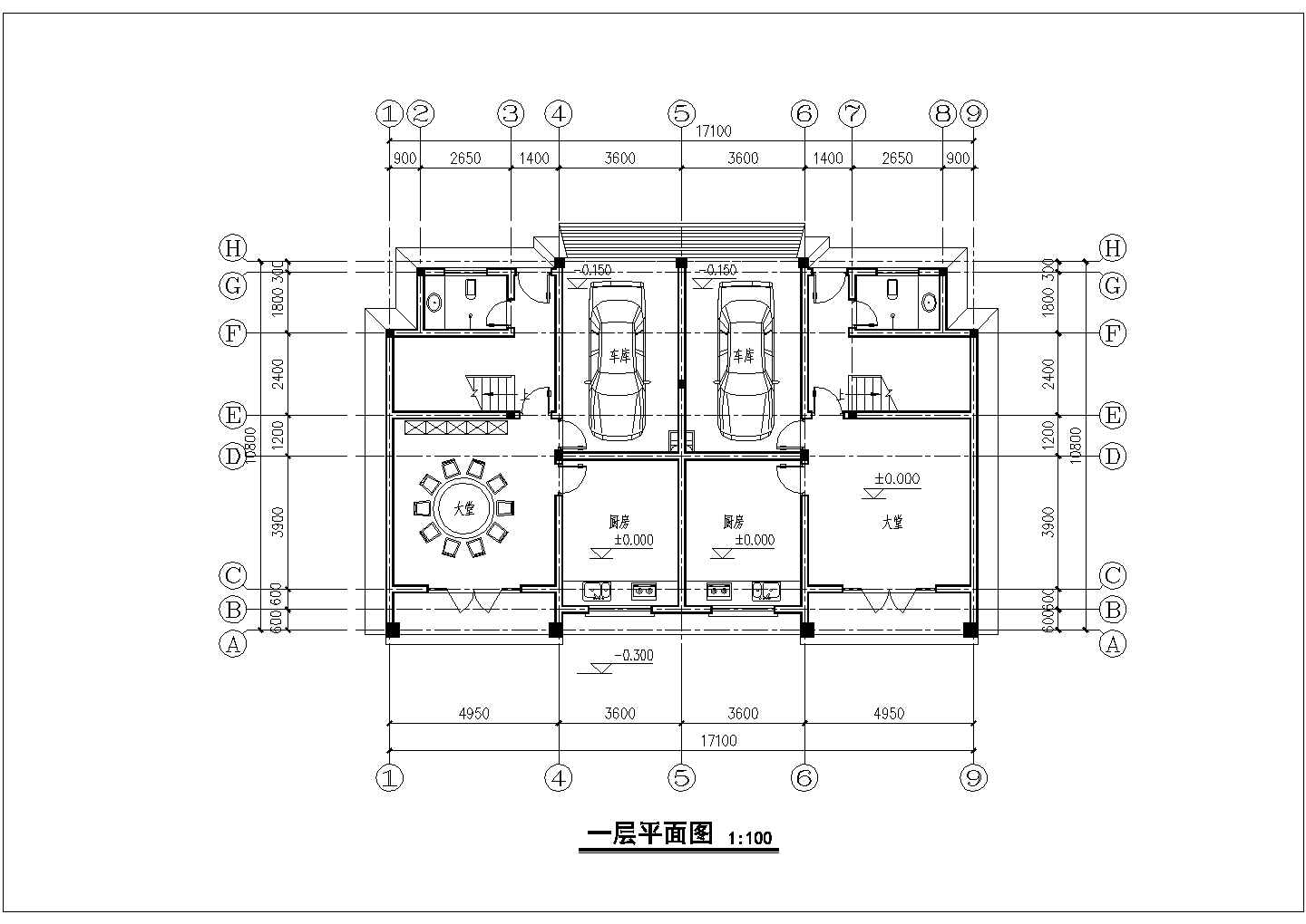 730平米四层框架结构双拼式豪华别墅全套平立剖面设计CAD图纸