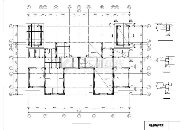 武汉市某新建别墅区三层双拼别墅全套结构设计CAD图纸-图一