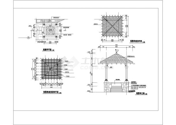 某地四角景亭施工CAD设计详图-图二