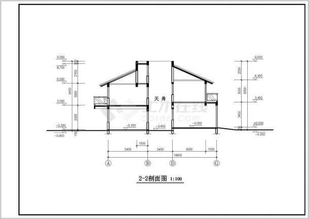 某小区335平米3层框混结构单体别墅平立剖面设计CAD图纸（含总平面图）-图二