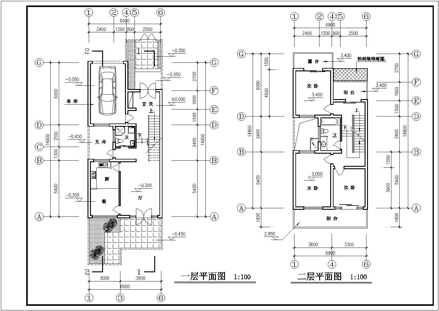 某小区335平米3层框混结构单体别墅平立剖面设计CAD图纸（含总平面图）