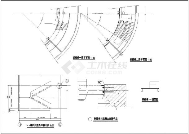 某多层带网架顶钢结构会所设计CAD图纸-图一