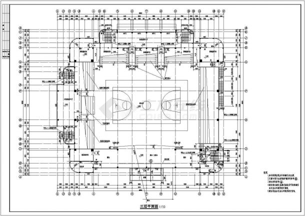 某学校四层多功能体育馆建筑设计cad施工图-图二