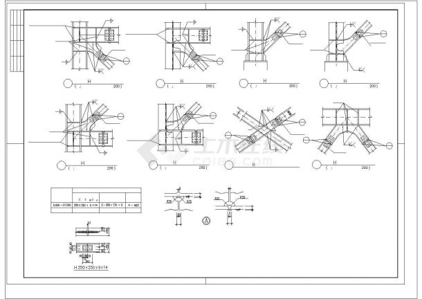 钢框架结构支撑节点构造cad详图设计-图二