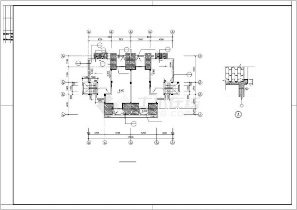 四层双拼别墅平面建筑施工cad图，共五张-图二