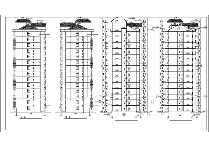 1.2万平米14+1层短肢剪力墙结构住宅楼平立剖面设计CAD图纸（含闷顶层）_图1