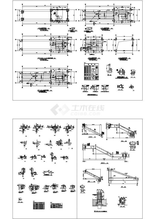 某复杂多层钢结构楼梯设计施工图纸-图一