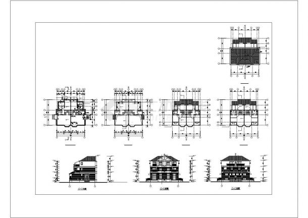 三层双拼别墅cad设计图（长14.64m宽13.44m）-图一