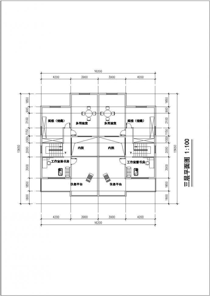 610平米3层砖混结构双拼别墅平立剖面设计CAD图纸（3套方案）_图1