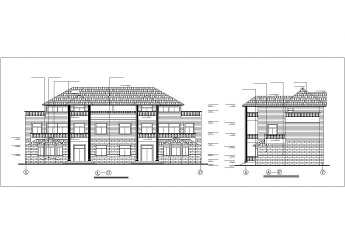 某现代化村镇700平米3层框混结构双拼别墅全套建筑设计CAD图纸_图1
