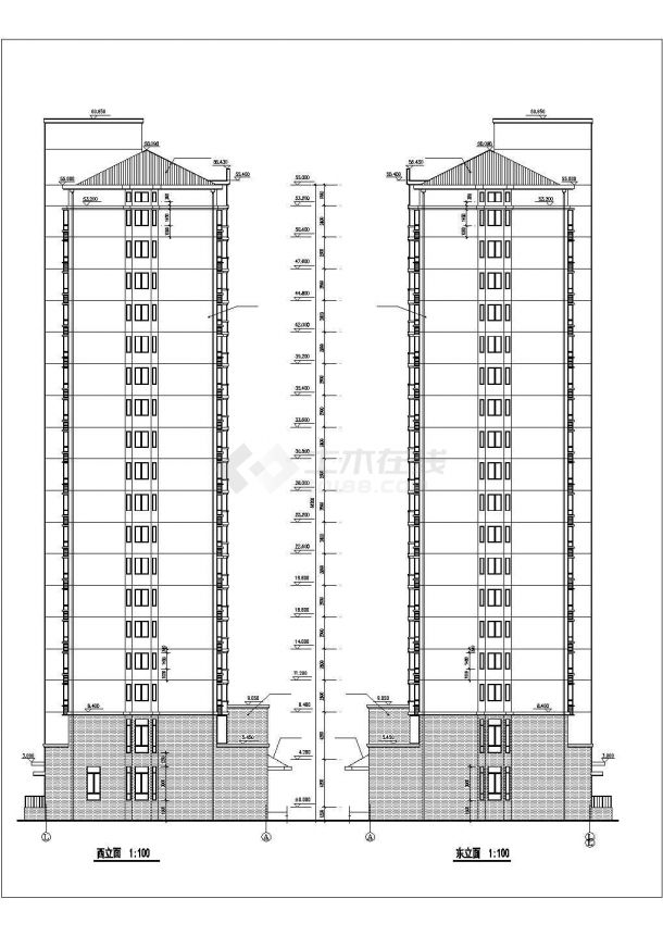 兰州市某小区1.3万平米左右18+1层框剪结构住宅楼建筑设计CAD图纸-图一