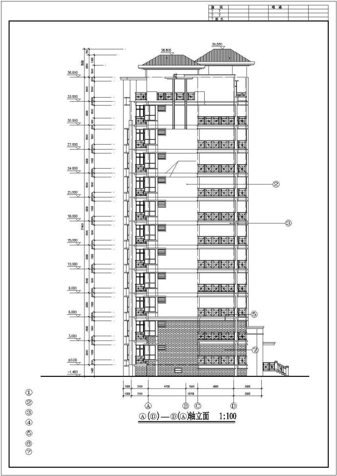 12层框架结构住宅楼全套平立剖面设计CAD图纸（含跃层和半地下室）_图1