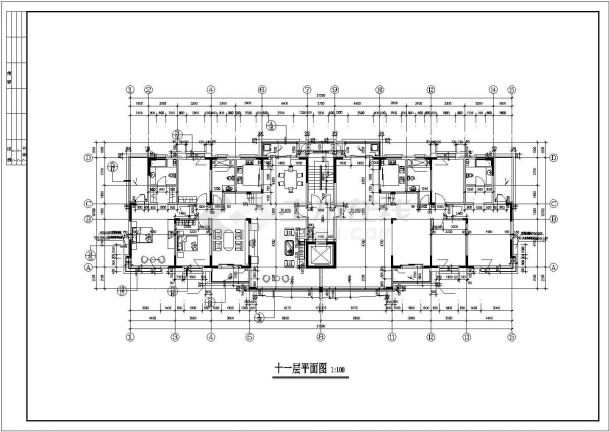 12层框架结构住宅楼全套平立剖面设计CAD图纸（含跃层和半地下室）-图二