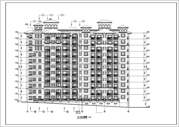 珠海市人民北路某小区11层框架结构住宅楼立面设计CAD图纸-图二