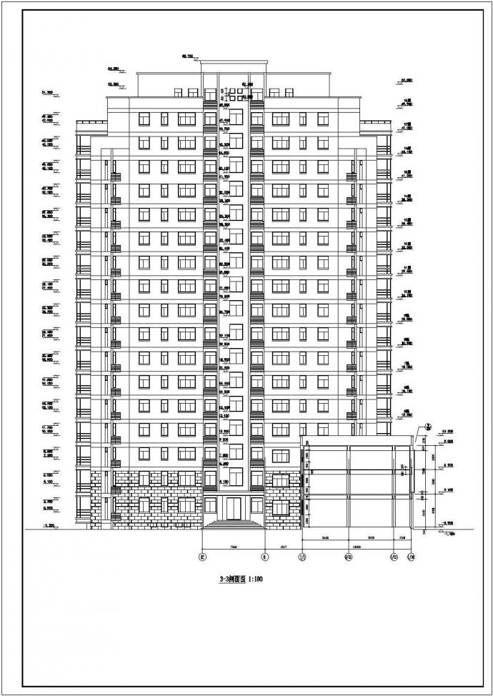 1.2万平米18层异形柱框剪结构商住楼建筑设计CAD图纸（1-3层商用）_图1