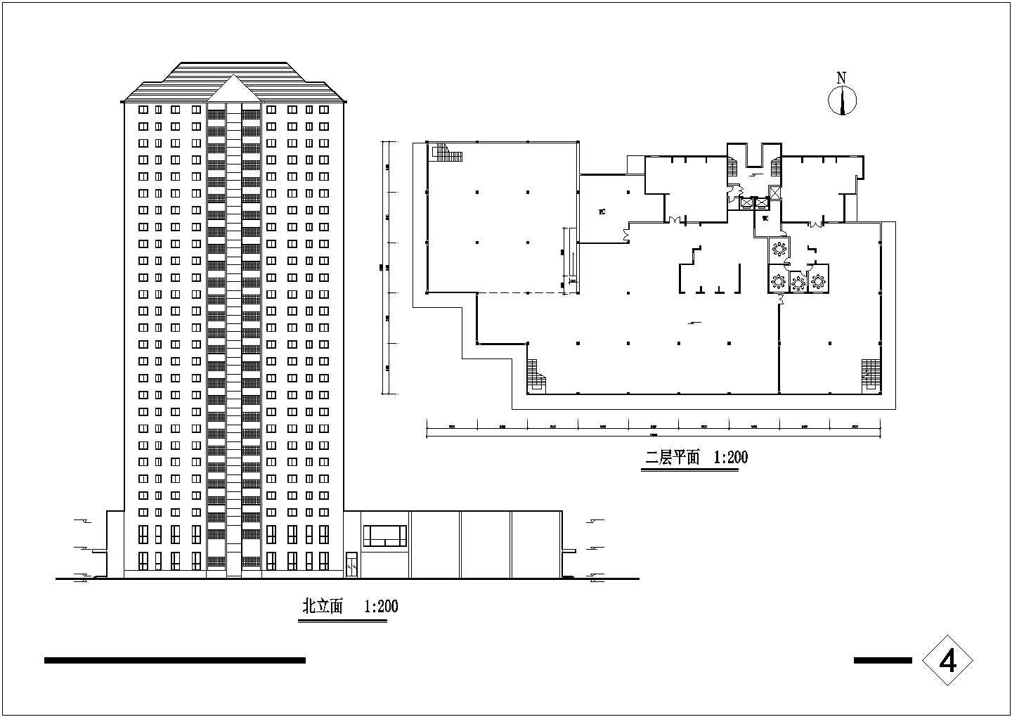 1.7万平米28层剪力墙结构商住楼全套平立剖面设计CAD图纸（1-2层商用）