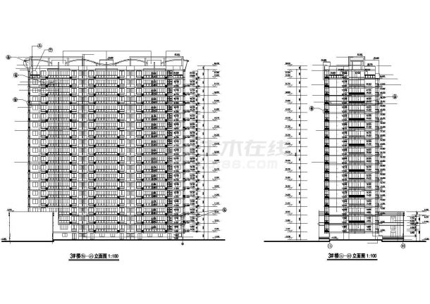 扬州市某现代化小区19层框剪结构住宅楼立剖面设计CAD图纸-图一