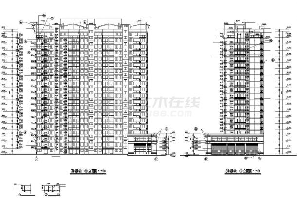 扬州市某现代化小区19层框剪结构住宅楼立剖面设计CAD图纸-图二