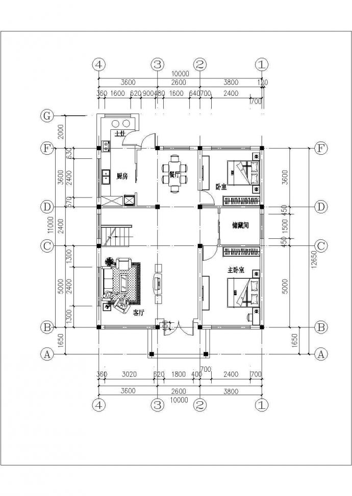 农村二层住宅建筑cad设计施工图（含效果图）_图1