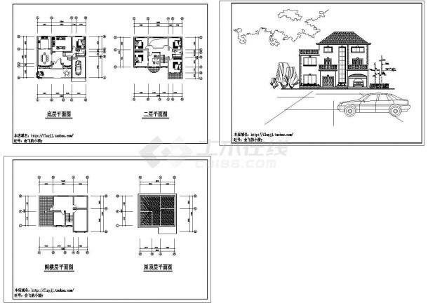 农村某地2+1阁楼层别墅全套建筑设计cad图【含平立面图】-图一