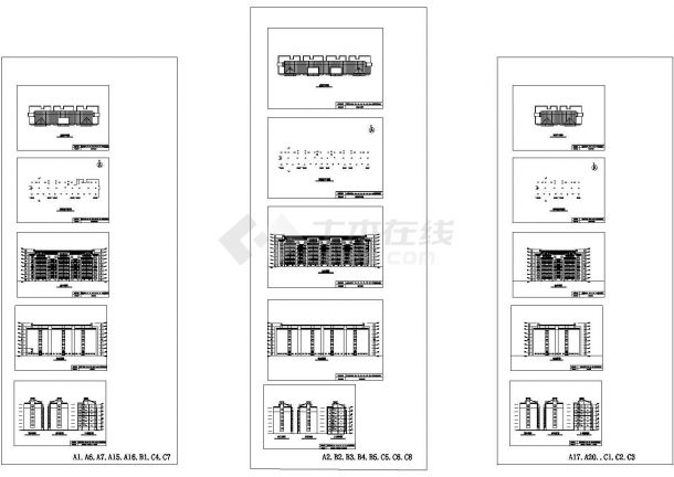 [泗洪县]某生态型居住区六层住宅楼建筑方案图（3组）-图一