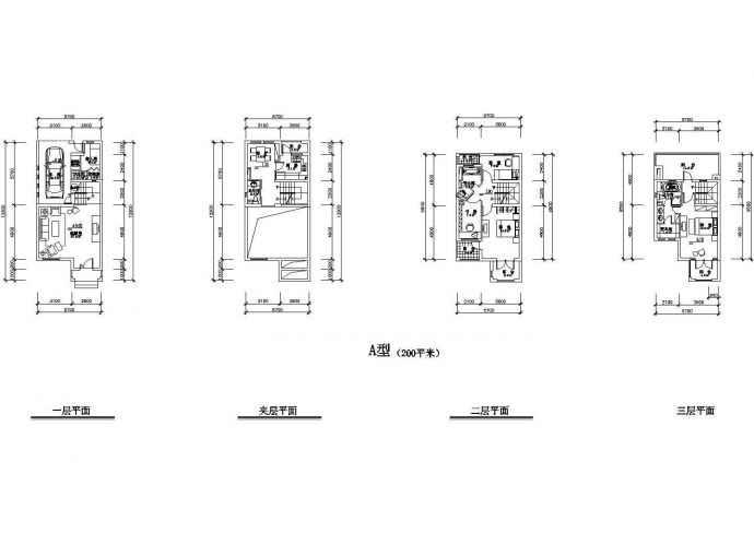 某带夹层联排别墅户型设计CAD图_图1