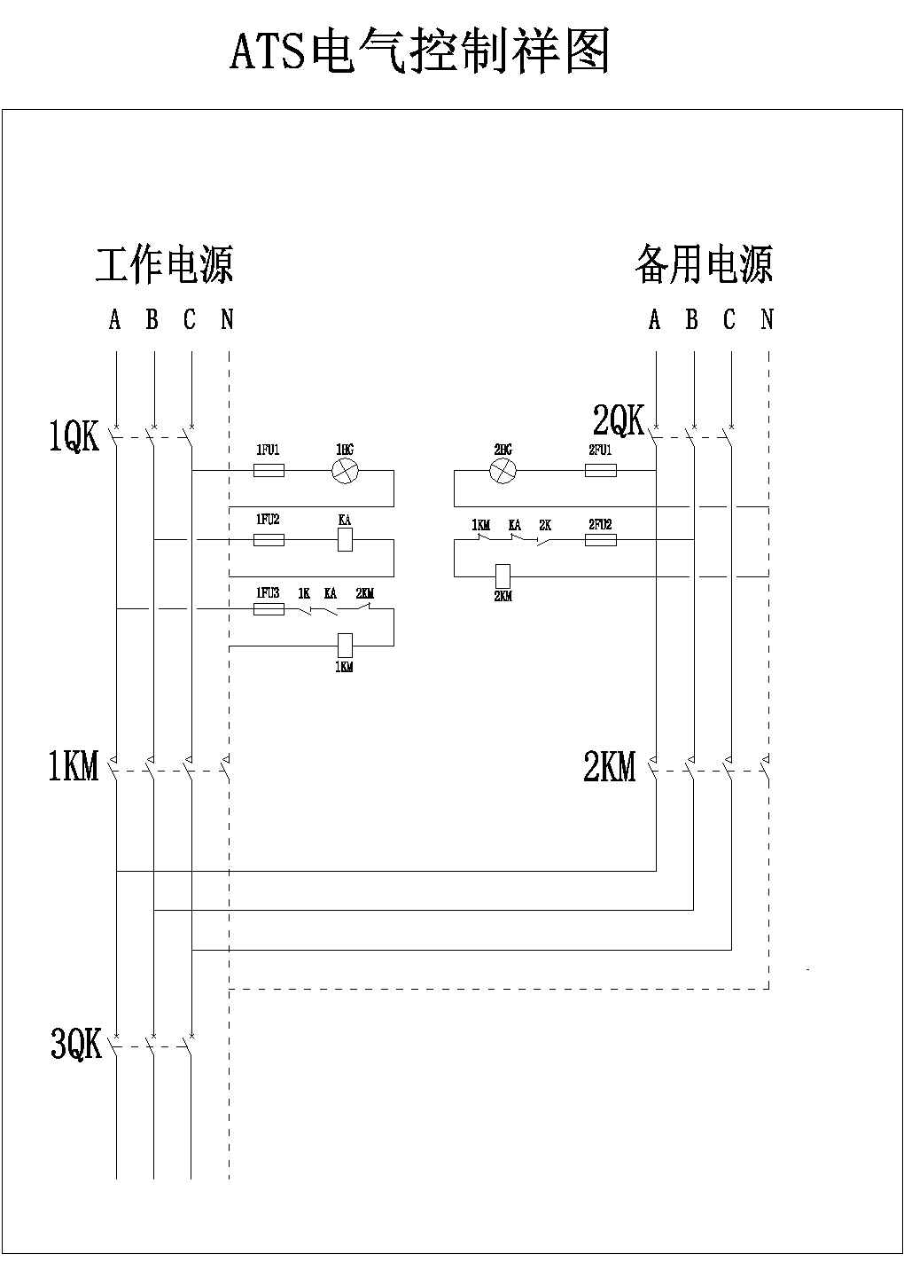 某标准型ATS断路器设备电气系统总装设计CAD图纸
