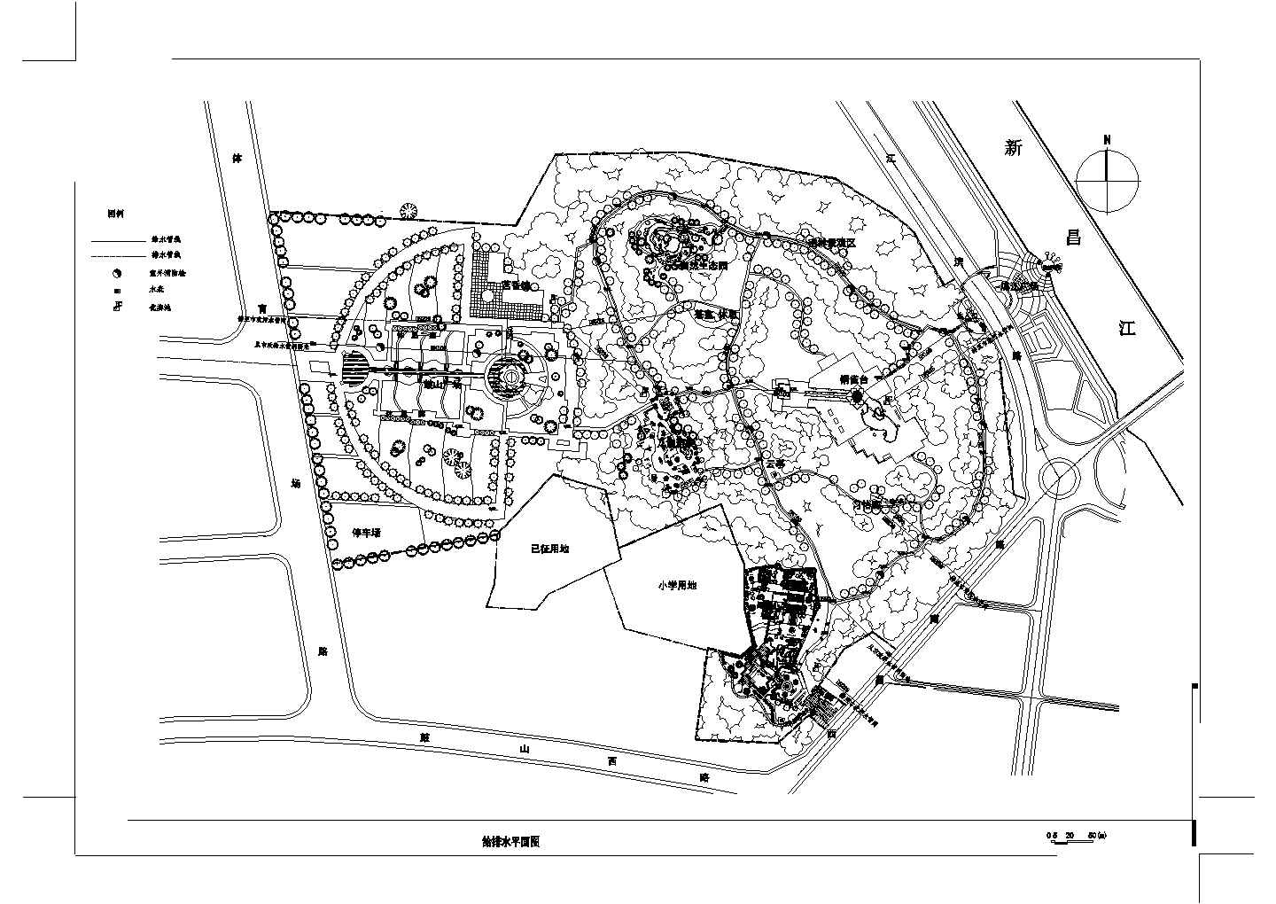 福州某公园景观设计方案全套cad图纸（含给排水平面图）