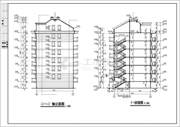3750平米6层砖混结构住宅楼平立剖面设计CAD图纸（含架空层和阁楼）-图二