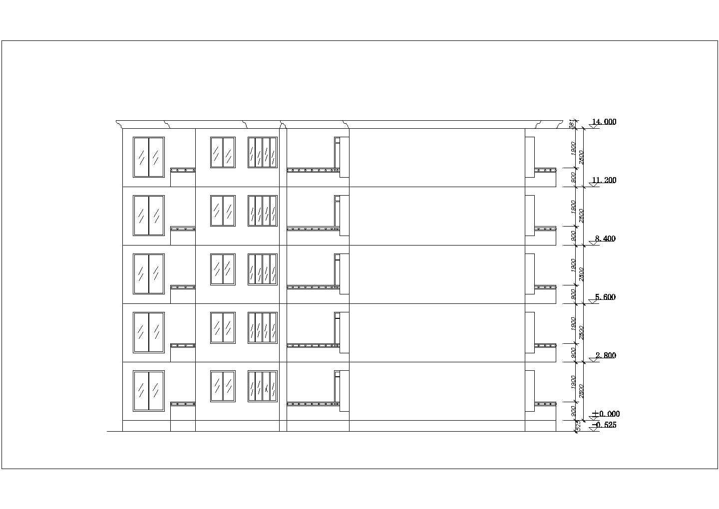 某小区1000平米五层砖混结构住宅楼平立面设计CAD图纸（1层2户）