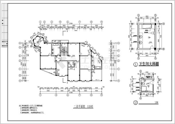 唐式别墅全套建筑设计施工CAD图-图二