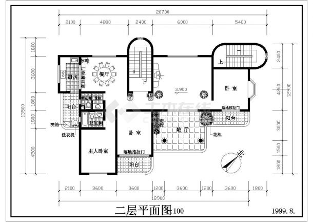 某小区450平米4层砖混结构住宅楼平立面设计CAD图纸（1层1户）-图二
