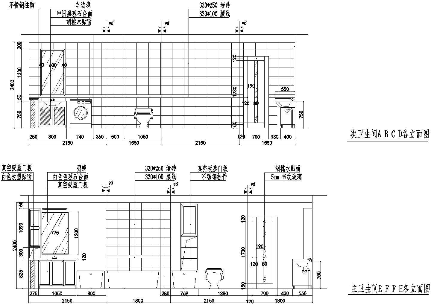 太原市某居住区138平米户型全套装修施工设计CAD图纸