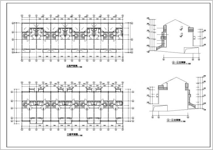 长沙市某别墅区3层框架结构6户并联别墅平立剖面设计CAD图纸_图1