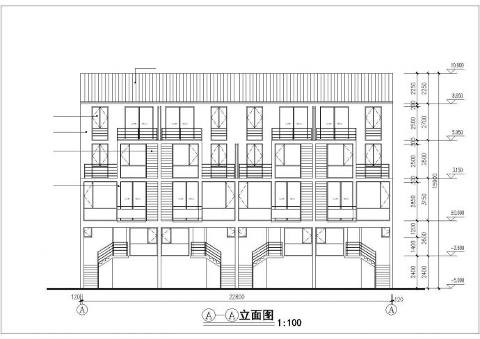 哈尔滨市紫御嘉园小区3层框架结构4户并联别墅平立剖面设计CAD图纸_图1