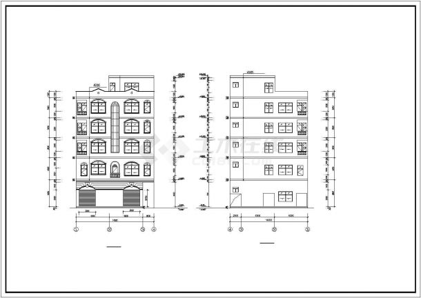 北京某城中村6层砖混结构高档旅馆平立剖面设计CAD图纸（底层商铺）-图二