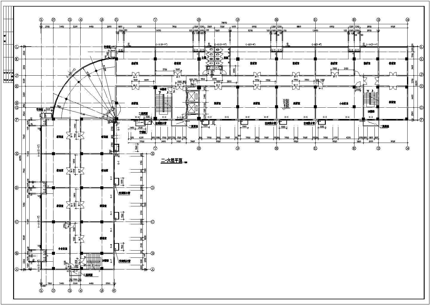 某中学3800平米6层框架结构教学楼平立面设计CAD图纸（含总平面图）