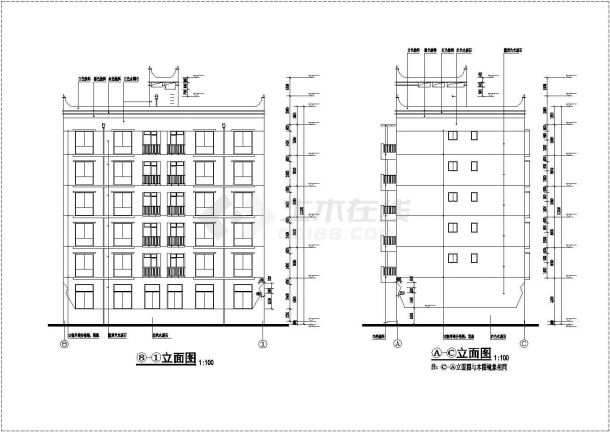 临街1600平米六层框架结构商住楼全套建筑设计CAD图纸-图二