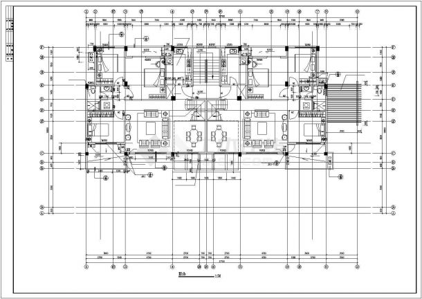某小区1300平米5层框架结构住宅楼全套平面设计CAD图纸（1层2户）-图二