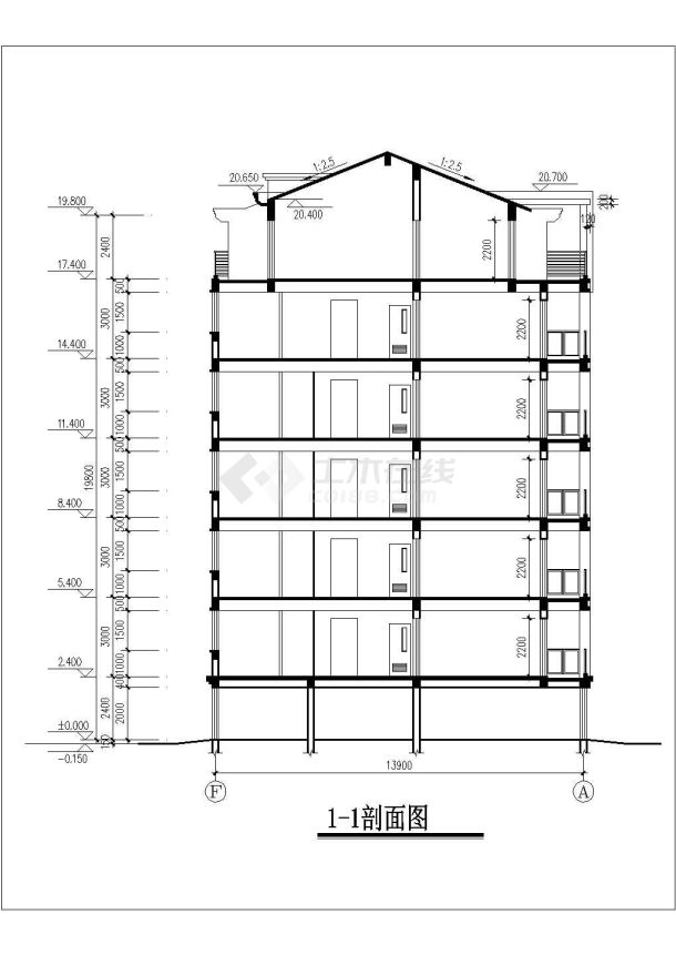 3900平米7层框架结构住宅楼建筑设计CAD图纸（底层为车库）-图二