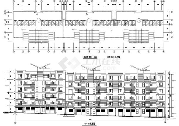 长沙市某小区占地690平米6层砖混结构住宅楼全套建筑设计CAD图纸-图一
