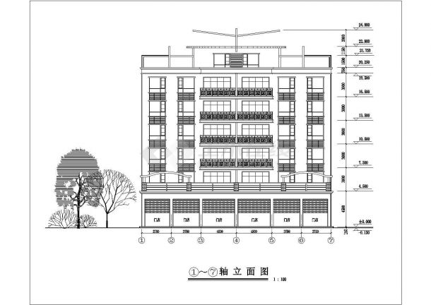 1800平米左右6层框混结构商住楼建筑设计CAD图纸（底层商铺）-图二