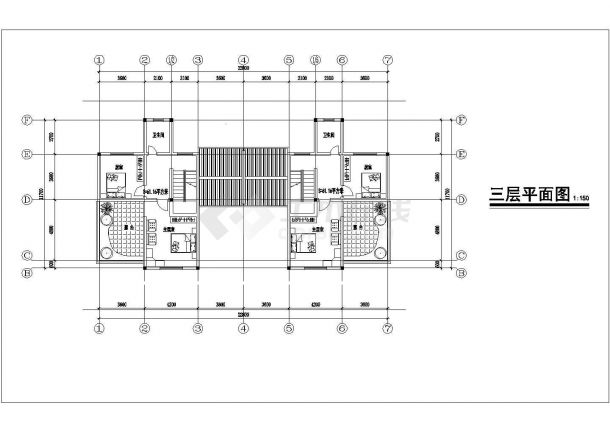 某现代化村镇3层框混结构双拼别墅建筑设计CAD图纸（每户270平米）-图一