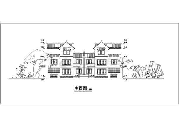 某现代化村镇3层框混结构双拼别墅建筑设计CAD图纸（每户270平米）-图二